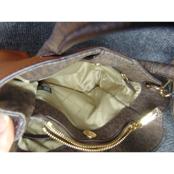 Michael Kors Mercer Small Satchel Bag Brown Monogram Pebble Leather - Picture 12 of 16